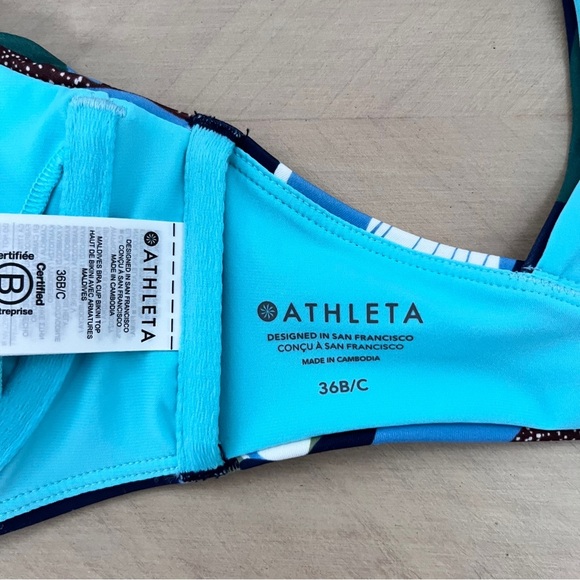 Athleta Maldives Bra Cup Bikini Top Size 36 B/C Floral High Neck Underwire - Picture 5 of 8